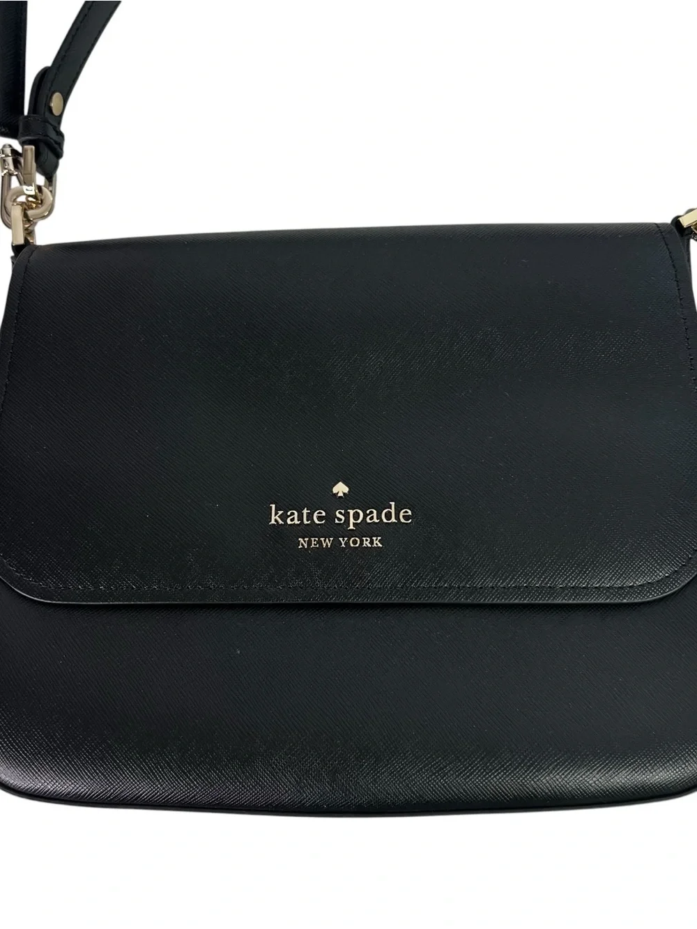 kate spade New York Shoulder Bag Crossbody Purse Black Saffiano Leather Gold